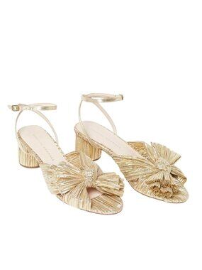 Loeffler Randall Dahlia Gold Pleated Bow Heel - Size 7